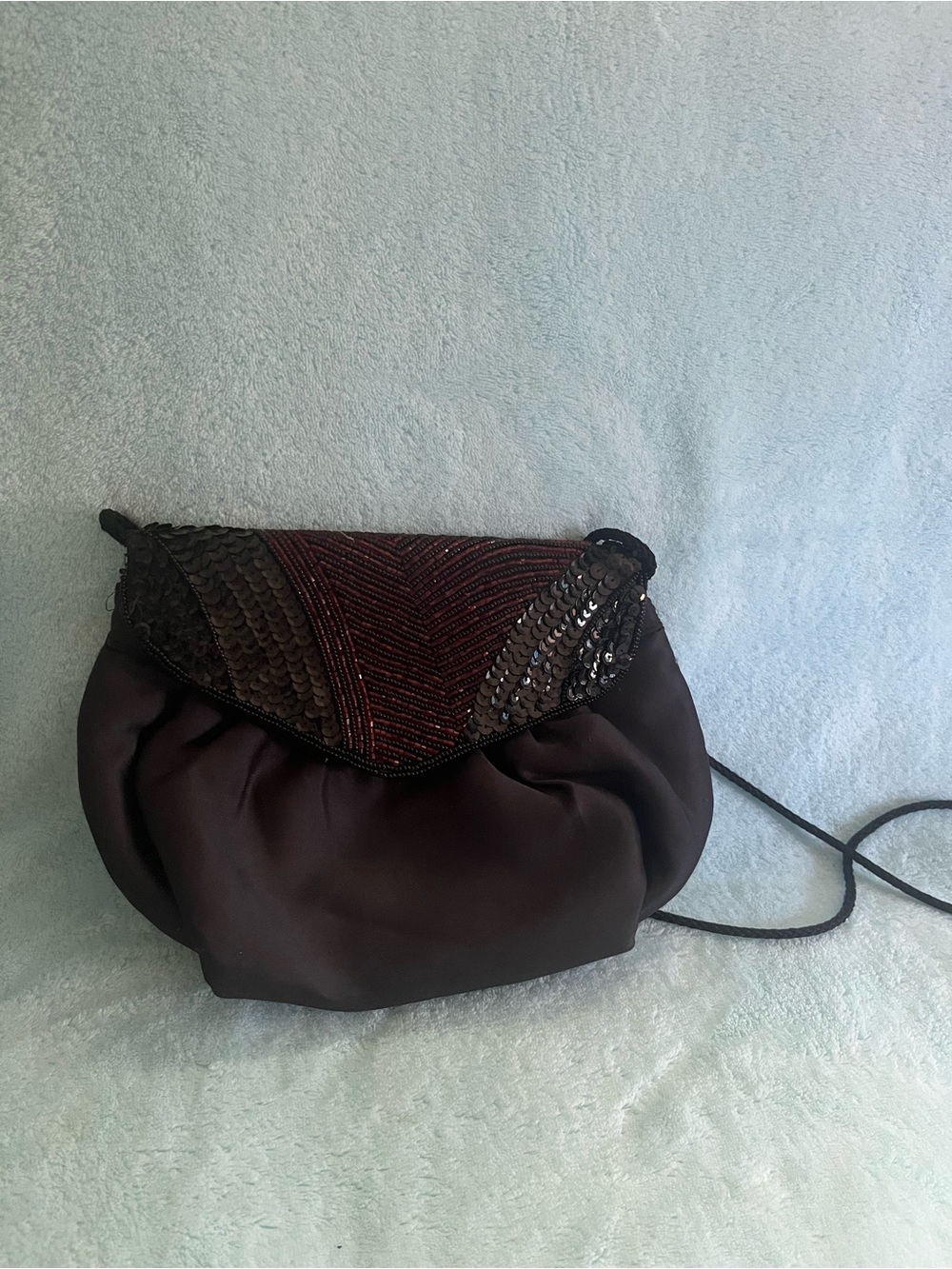 Beaded Flap Evening Clutch in Deep Plum
